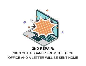 Second Repair: Sign out a loaner from the tech office and a letter will be sent home.